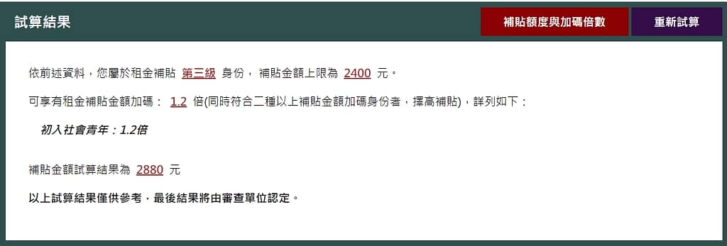 【2024 租屋補助】113 租金補貼線上申請/審核結果/資格查詢 10 租屋補助-租金補貼級距試算